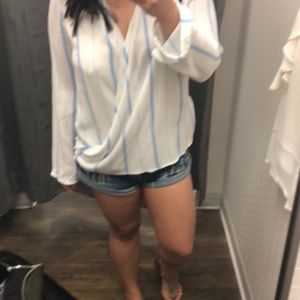 L'Academia White and Blue Wrap Blouse